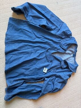 Old Navy Denim-Blue Ruffled Tie-Neck Blouse